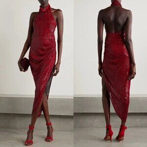 Elegant Red Sequin Midi Dress